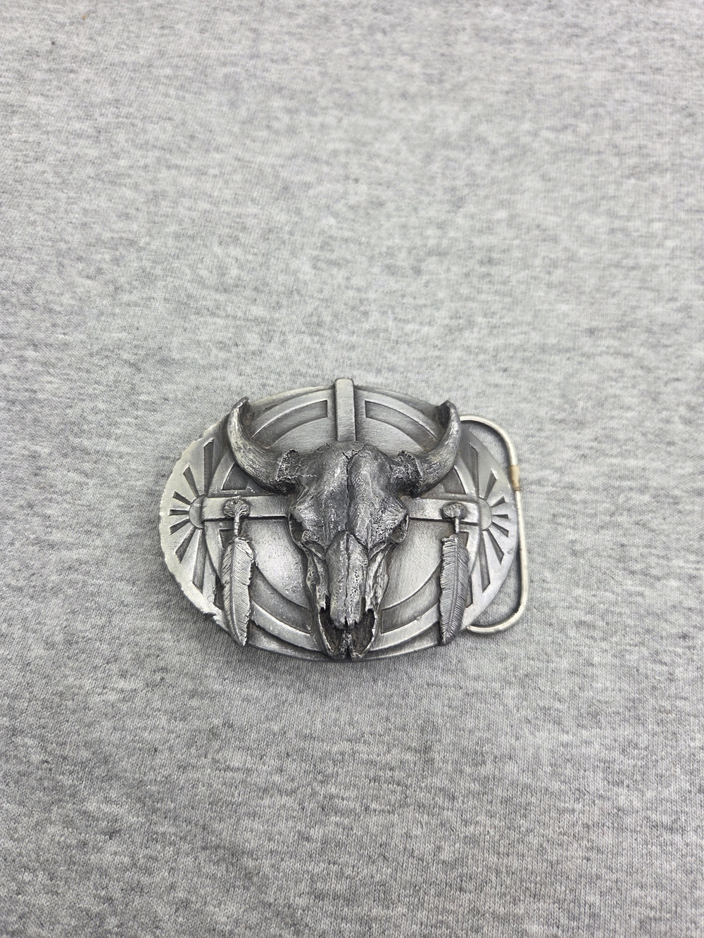 Vintage 1986 Siskiyou Solid Pewter Buffalo Skull Western Belt Buckle